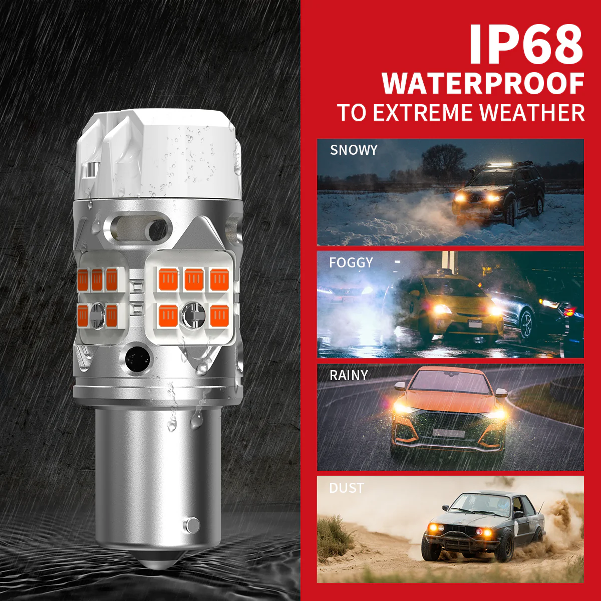 1156 P21W LED Turn Signal Bulbs CanBus-Ready Amber | T3 Series - Image 12