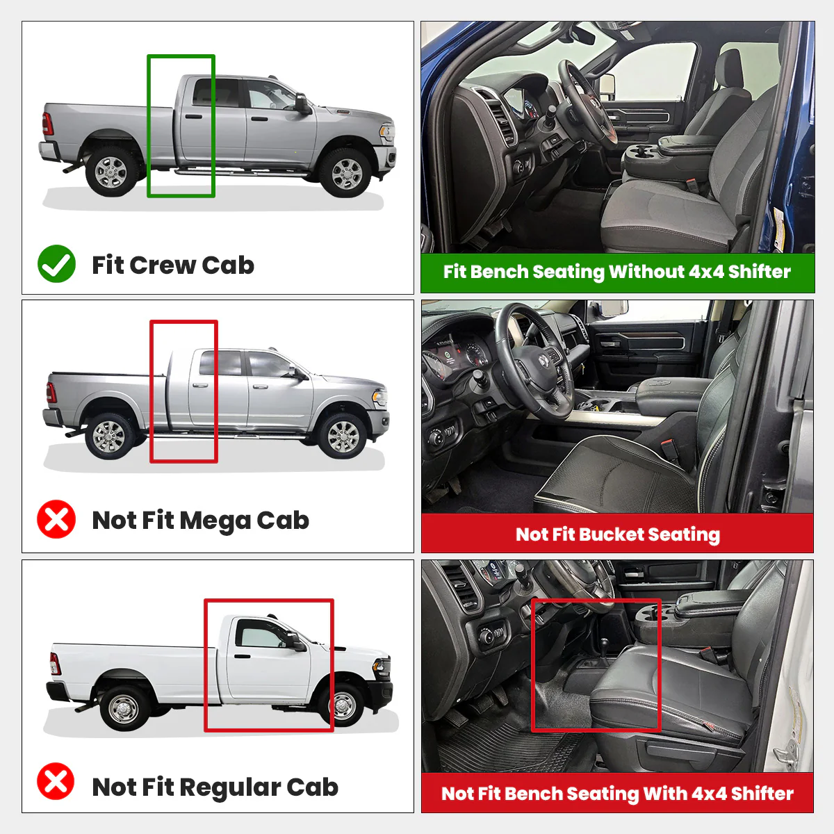 Fit for 2019-2026 Ram 2500 3500 Floor Mats, Fit Without Power Take-Off (PTO) KIT & Carpet Floor Only - Image 11