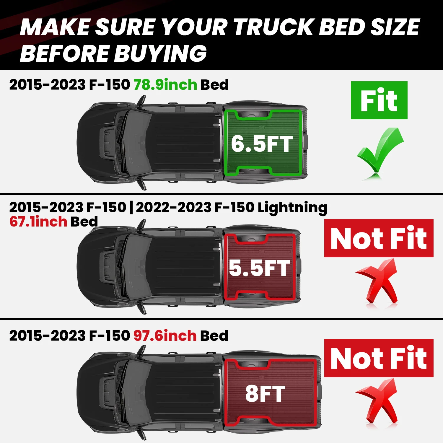 Fit for 2021-2023 Ford F-150 & F-150 Lightning Truck Bed Mat or Tailgate Mat, Not Fit Drop-in Liners - Image 4