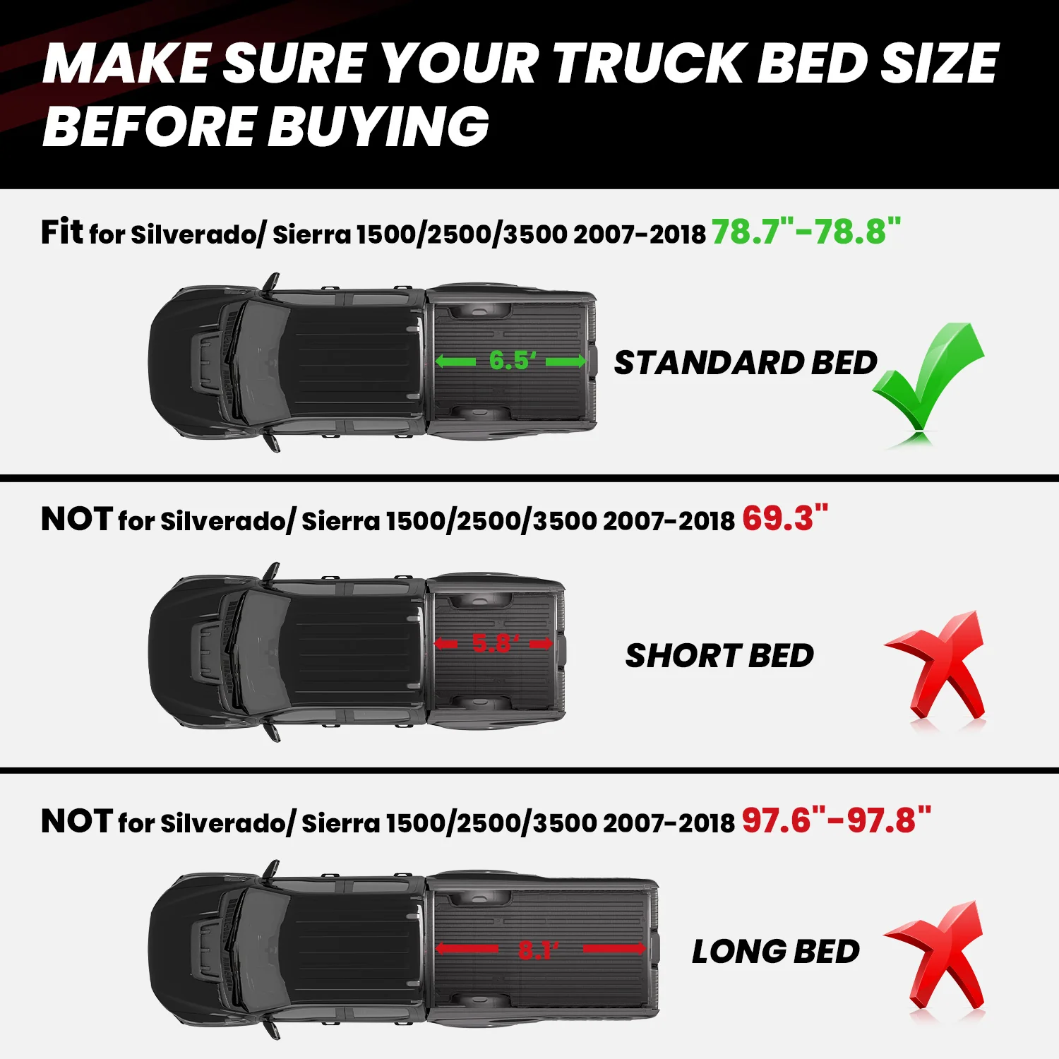 Fit for 2007-2019 Chevrolet Silverado 2500HD 3500HD Heavy Duty 6.5FT(Standard Box) Bed Mat - Image 3
