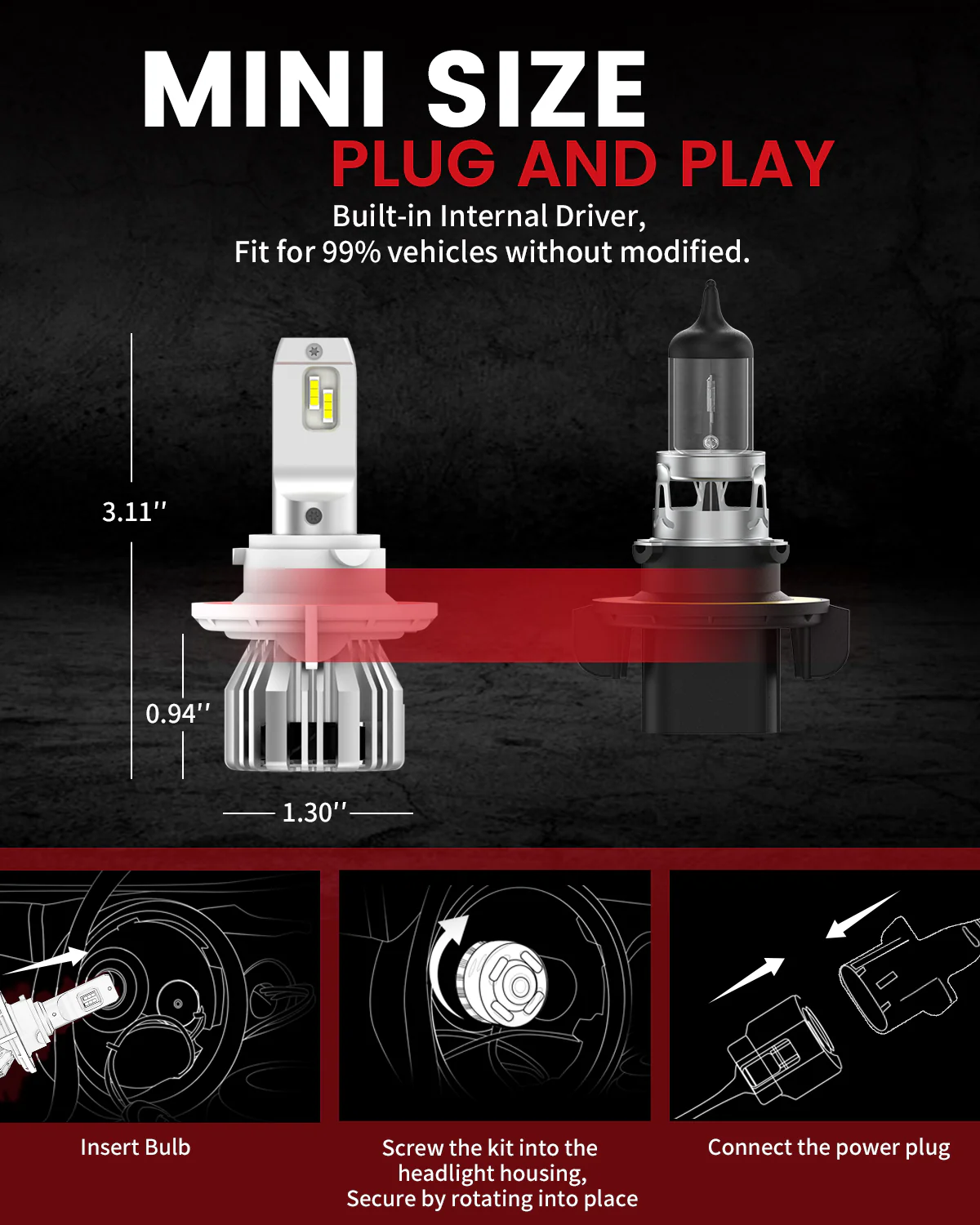 50W H13 9008 LC Plus Series | 5,000LM 6000K LED Bulbs - Image 5