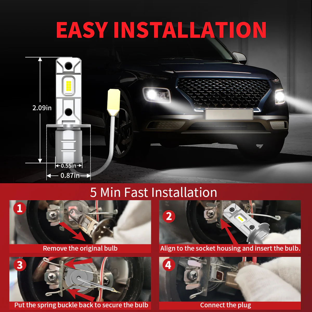 40W H3 L1 Plus Series | 4,000LM 6000K LED Bulbs - Image 4