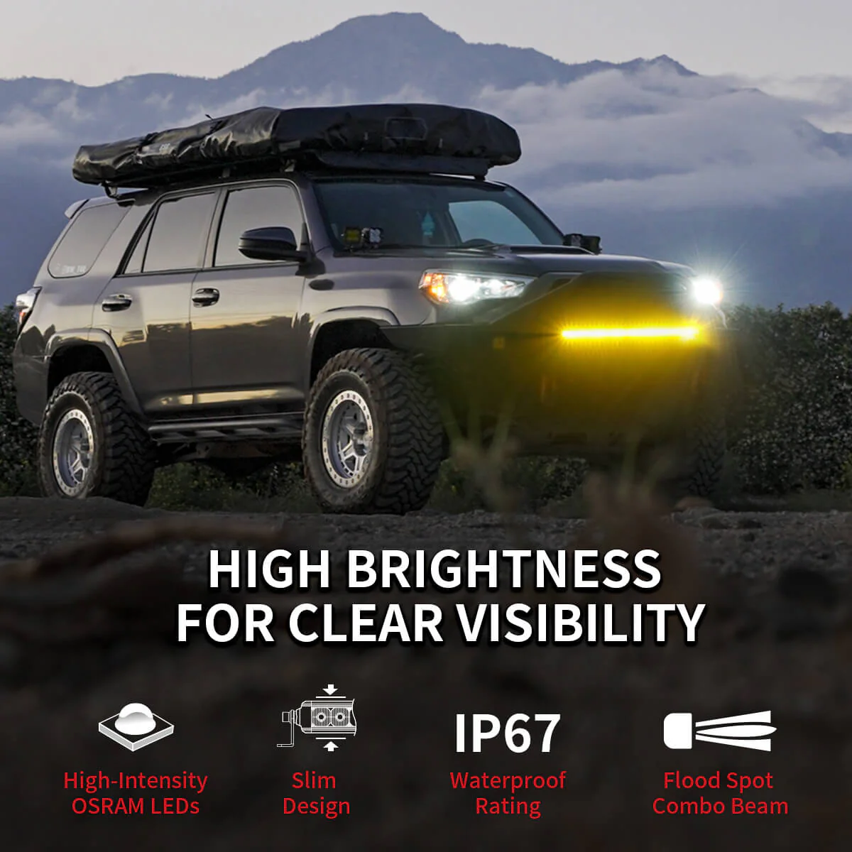 Lasfit 32" Off-Road LED Amber Light Bar With Slim Single Row Combo Flood Spot Design | Bumper Grille Mount - Image 12