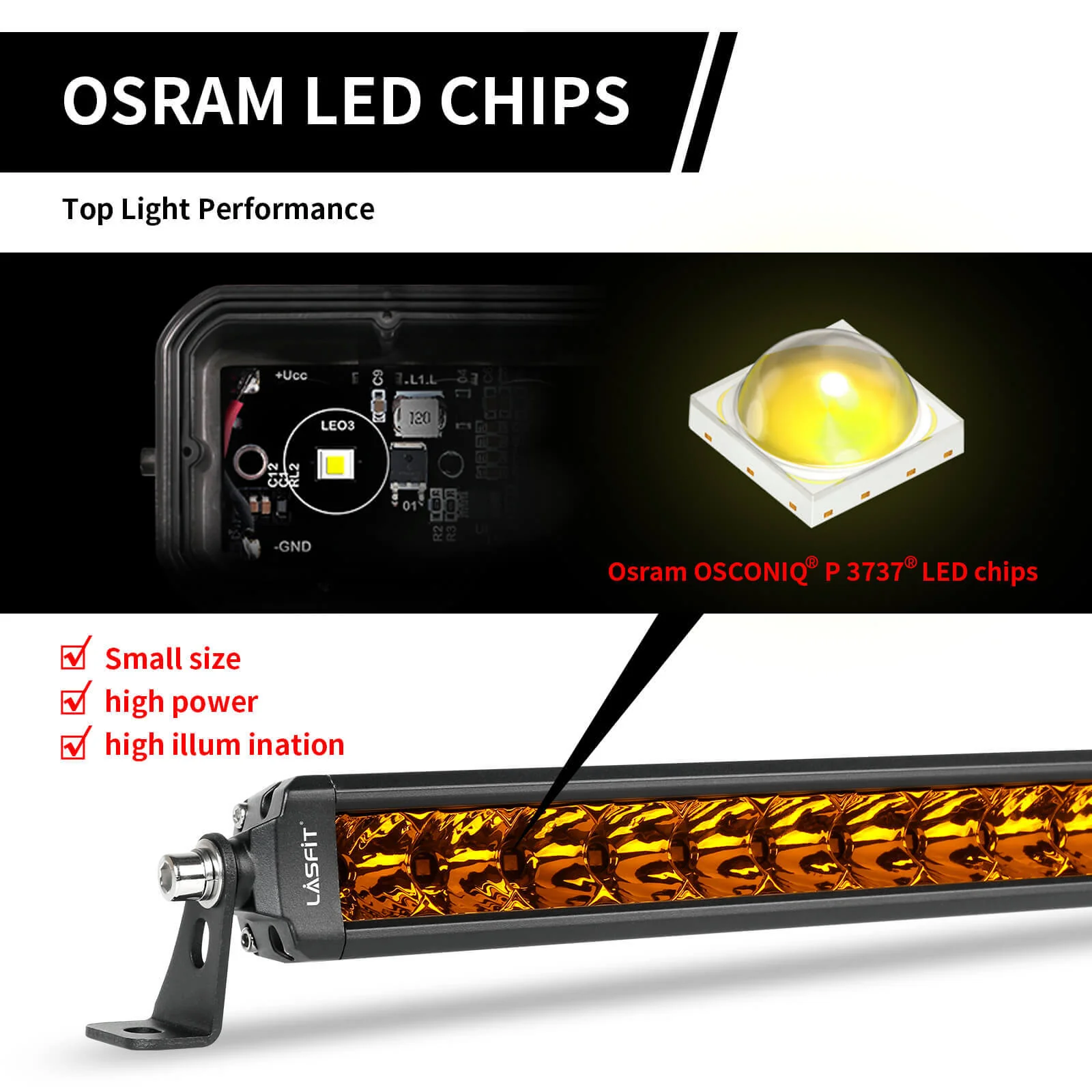 Lasfit 42" Off-Road LED Amber Light Bar With Slim Single Row Combo Flood Spot Design | Roof Rack Windshield Mount - Image 20