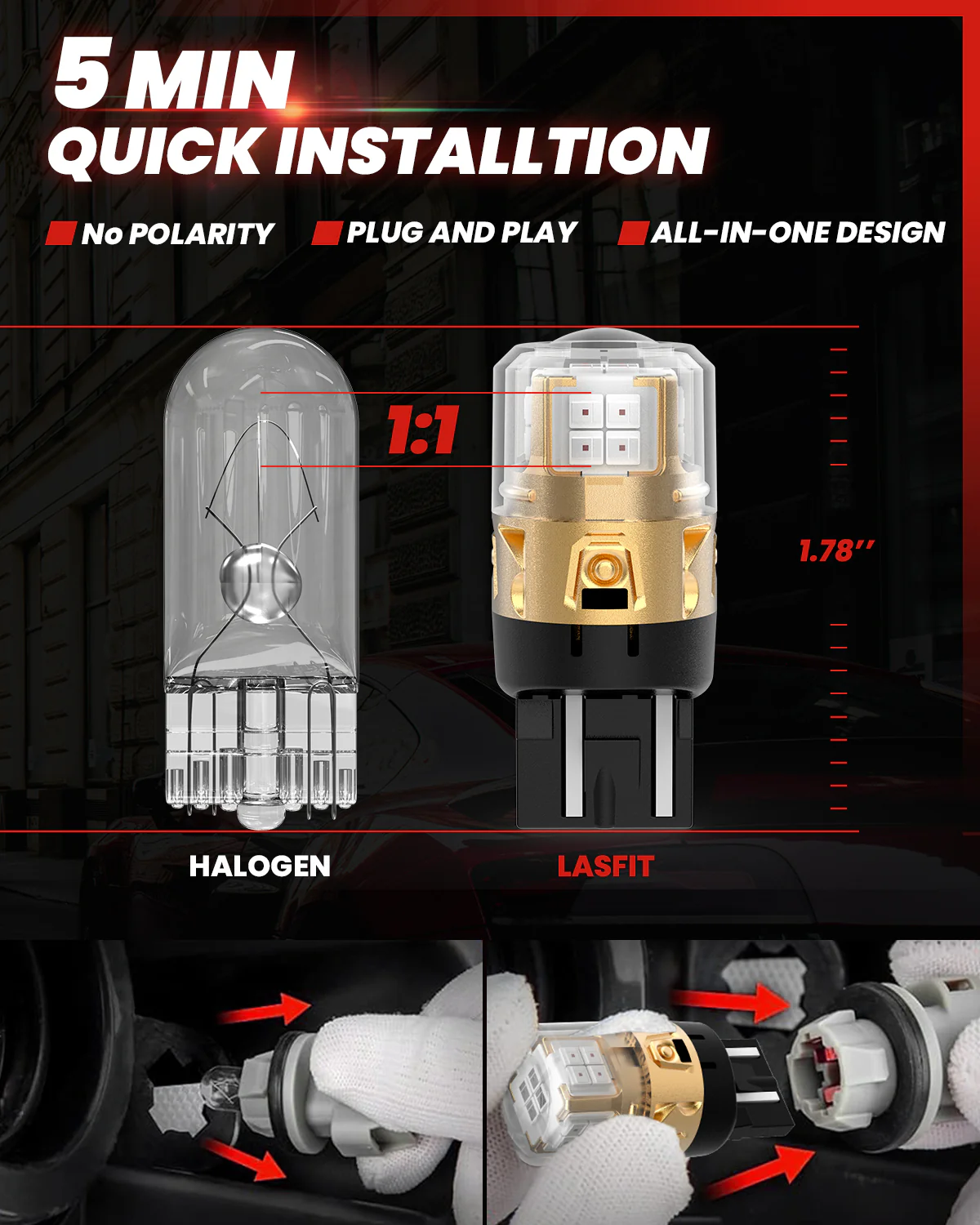 7443 7440 7444 LED Brake Tail Stop Parking Light Bulb | Brilliant Red, 2 Bulbs | Upgraded L2 Series - Image 5