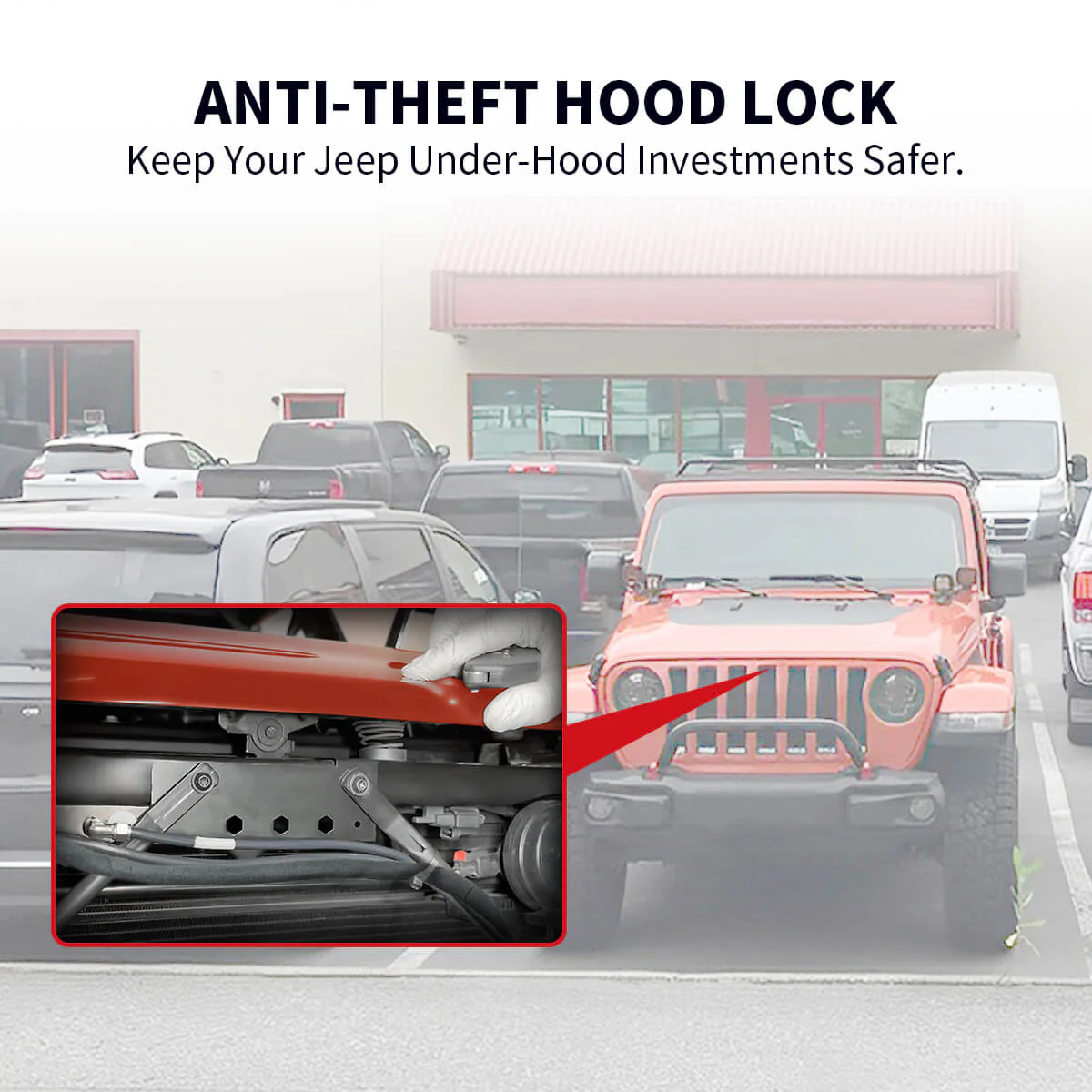 Lasfit Stealth Anti-Theft Automatic Hood Lock System for 18-23 Jeep Wrangler JL/JLU and Gladiator JT(Version 2.0), Don't fit 2024+ Jeep Wrangler/Gladiator - Image 3
