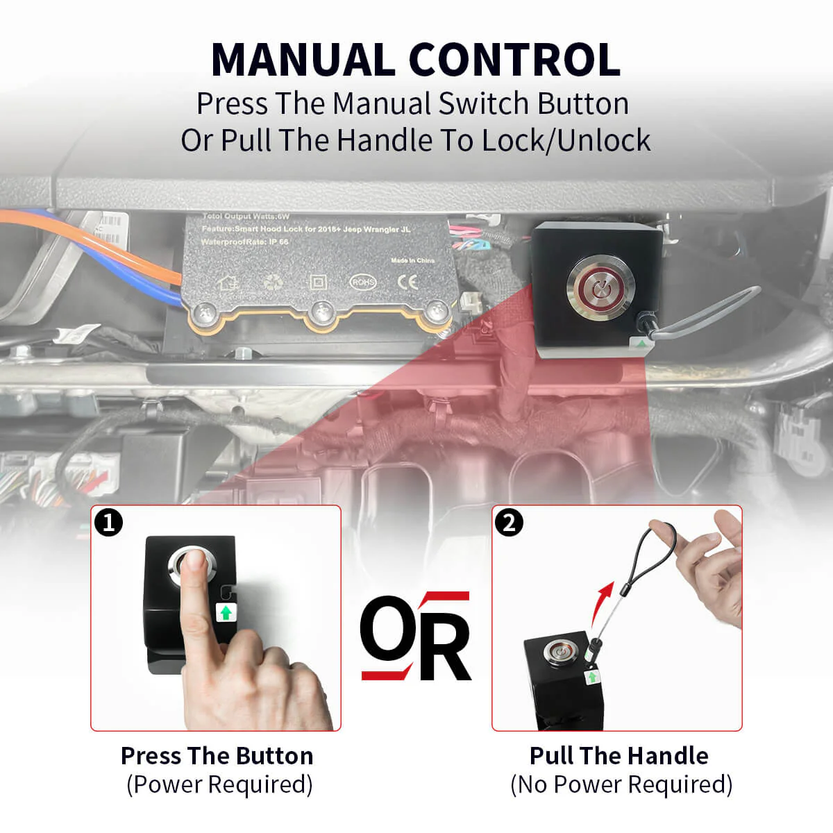 Lasfit Stealth Anti-Theft Automatic Hood Lock System for 18-23 Jeep Wrangler JL/JLU and Gladiator JT(Version 2.0), Don't fit 2024+ Jeep Wrangler/Gladiator - Image 9