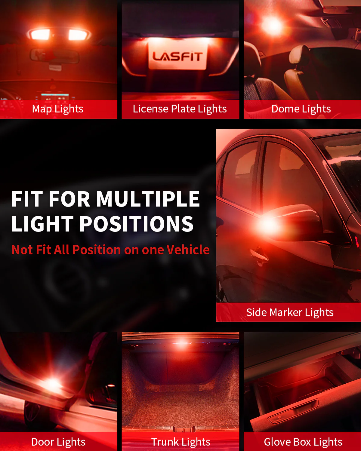 194 168 W5W CANBUS Error Free LED Third Brake Tail Light, Side Marker Bulbs | Brilliant Red, 2 Bulbs - Image 6
