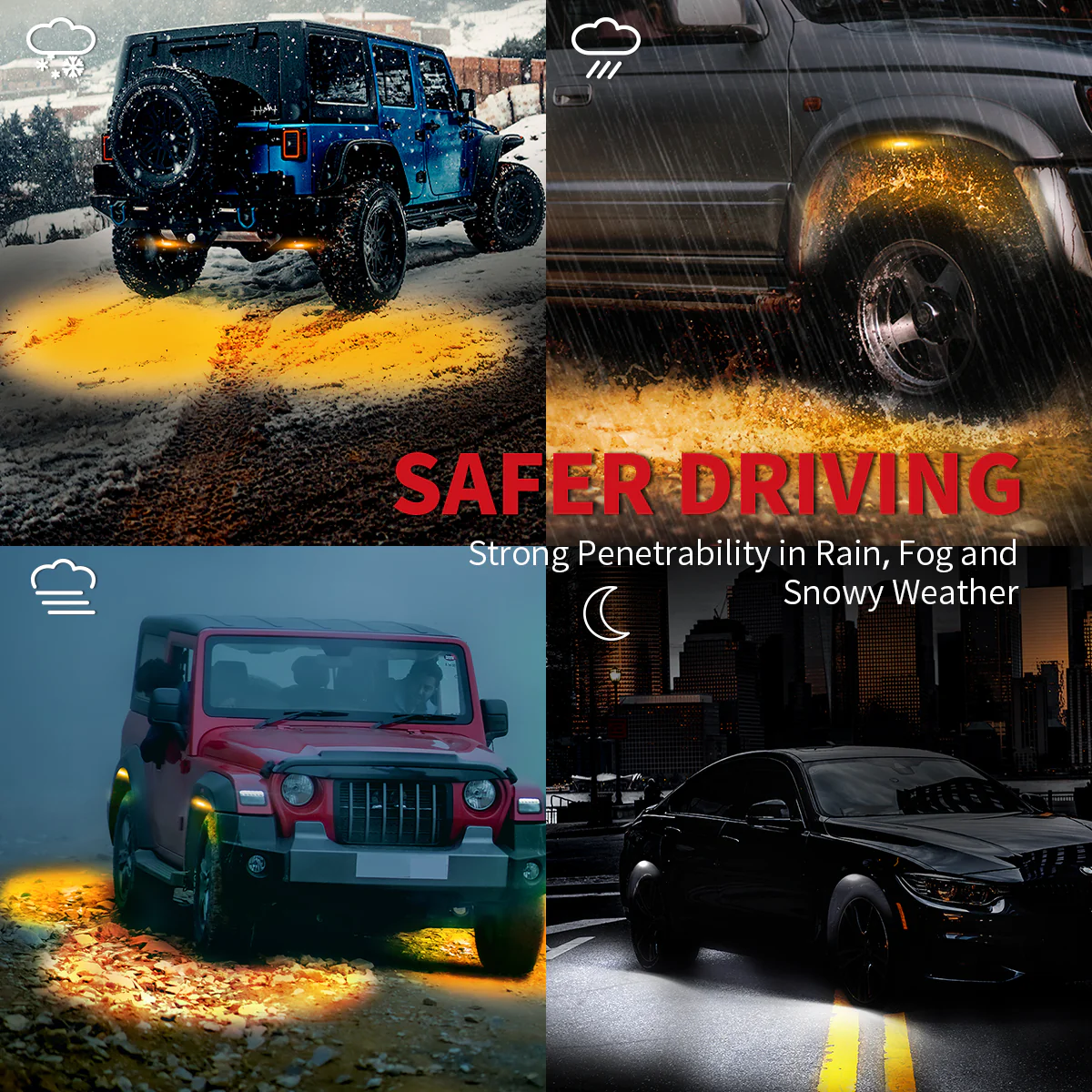 Lasfit Off-Road Switchback LED Rock Lights Kit White & Amber - Image 26