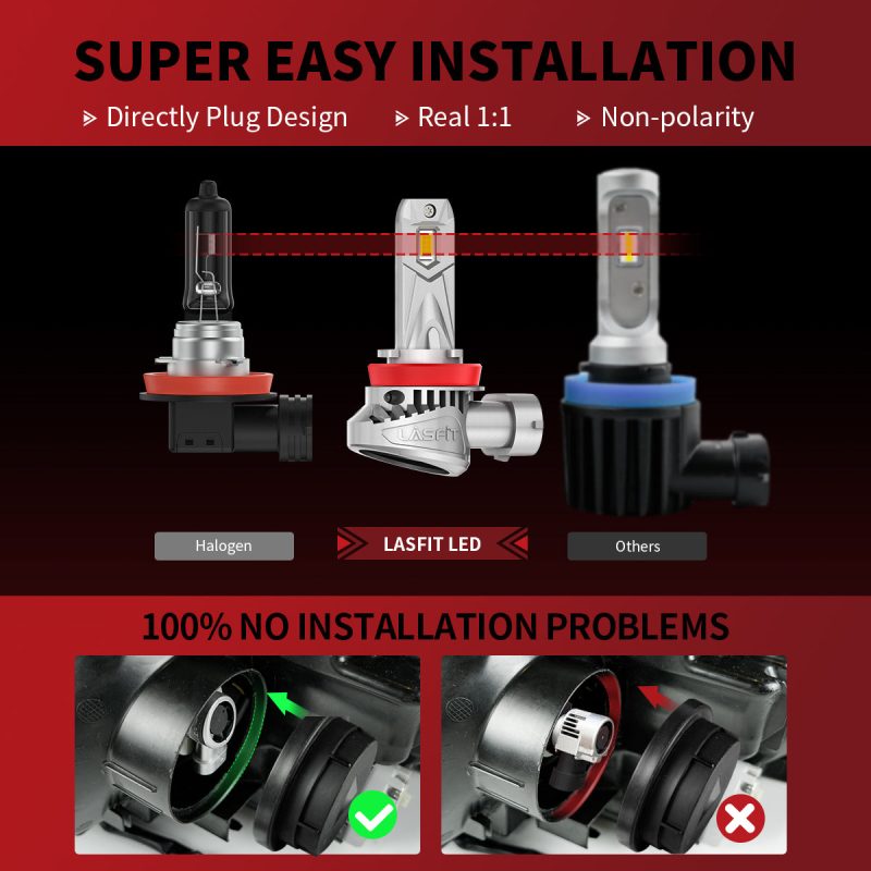 LCair H11 9005 led headlight bulbs plug and play installation