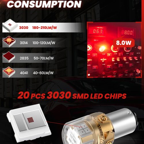 Lasfit L2 red 1157 LED Bulb lower energy consumption