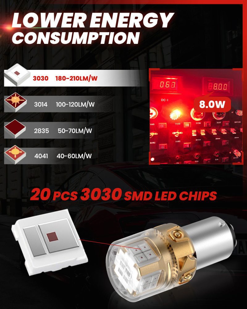 Lasfit L2 red 1157 LED Bulb lower energy consumption