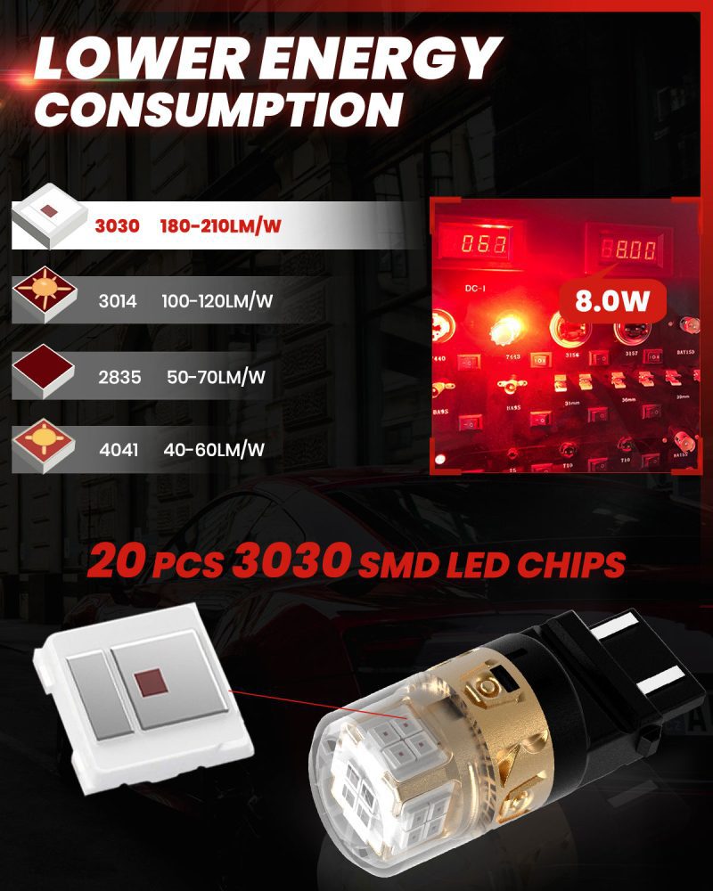 Lasfit L2 red 3157 LED Bulb lower energy consumption