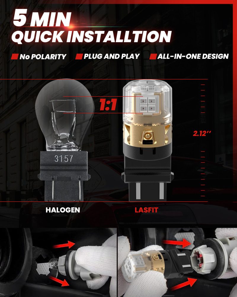 Lasfit red L2 3157 led bulbs 5mins installation