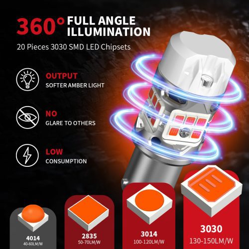 amber T3 1156 led bulbs full angle illumination