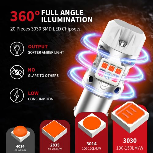 amber T3 1157 led bulbs full angle illumination