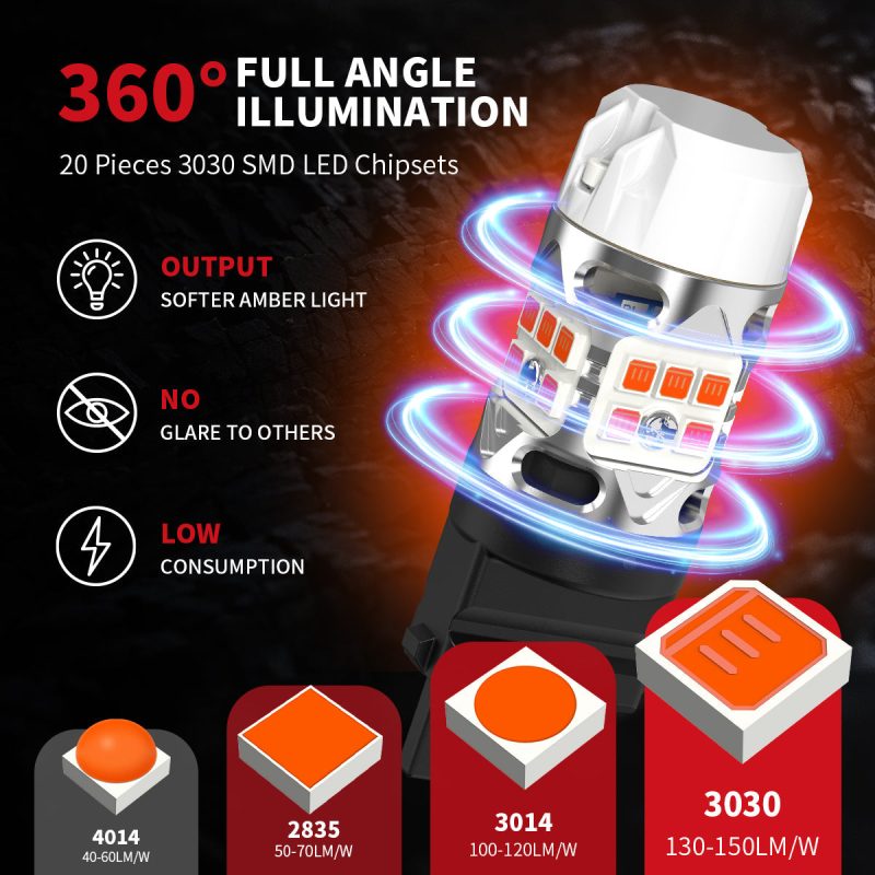 amber T3 3157 CK led bulbs full angle illumination 1