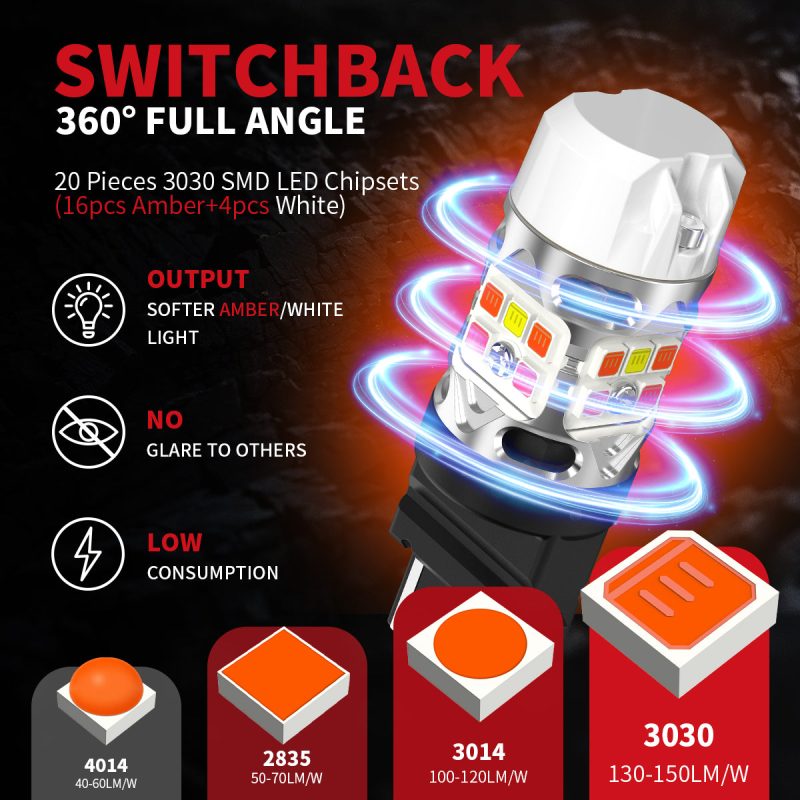 switchback T3 3157 led bulbs full angle illumination