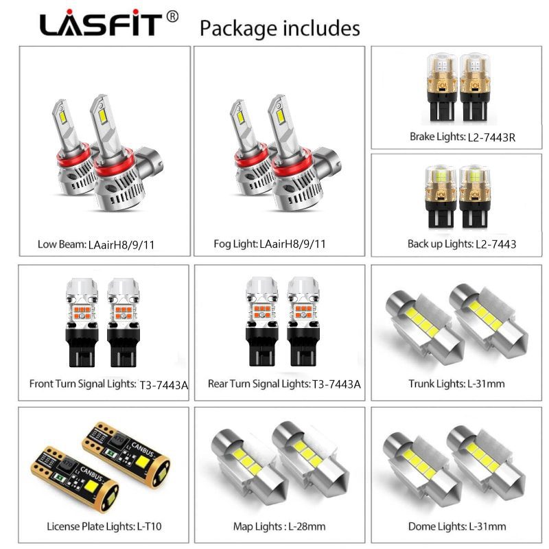 Lasfit combo package led bulbs for 2014-2016 Mazda 3 Hatchback Sport